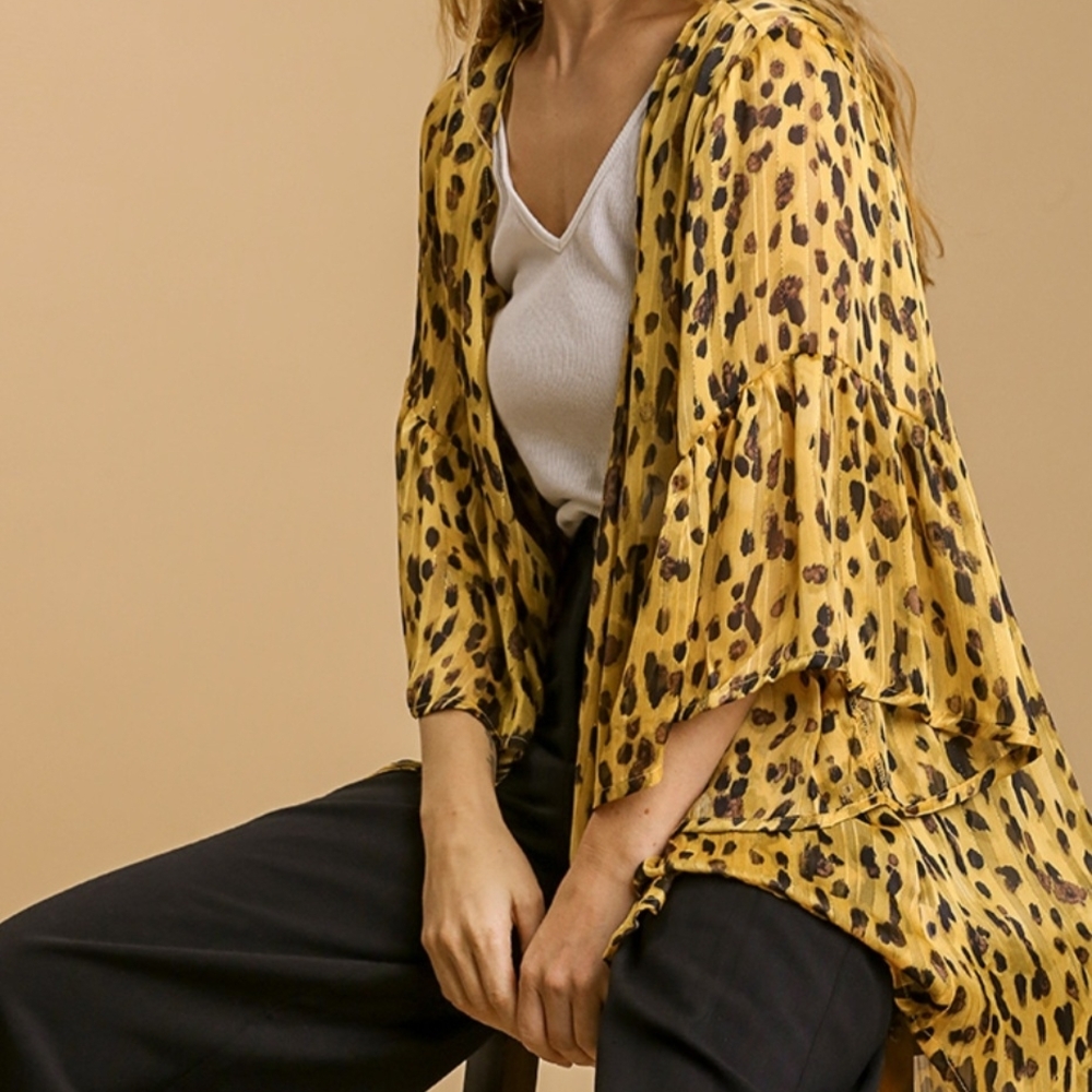 Umgee Yellow Leopard Print Kimono